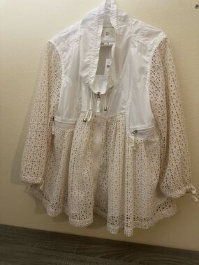 NEW Anthro Hei Hei Ivory Eyelet Swing Windbreaker Jacket Size XL